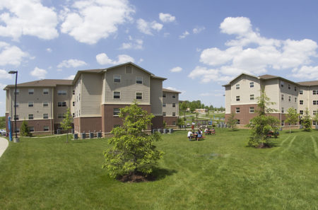 exterior of the 3 on-campus housing buildings