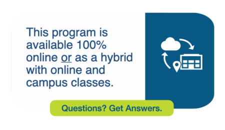This program is available 100% online or as a hybrid with online and campus classes.  