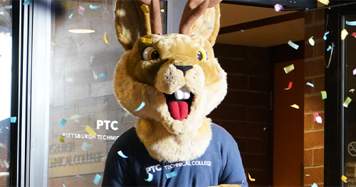 A photo of PT the Jackalope mascot of PTC.